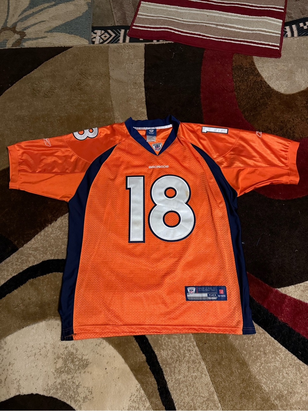 Reebok Orange & Navy Denver Broncos #18 Football Jersey Peyton Manning size 50